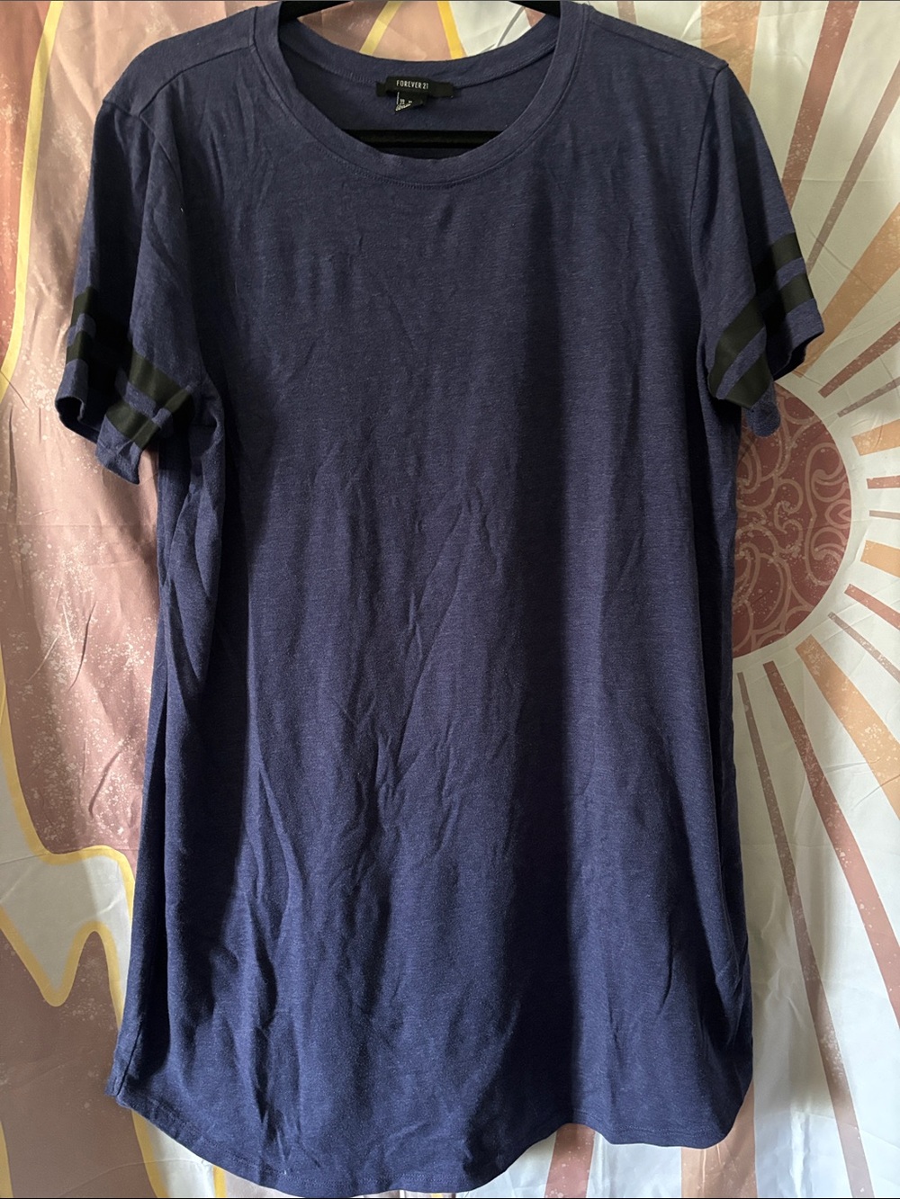 Forever 21 Navy Tee with Black Sleeve Stripes